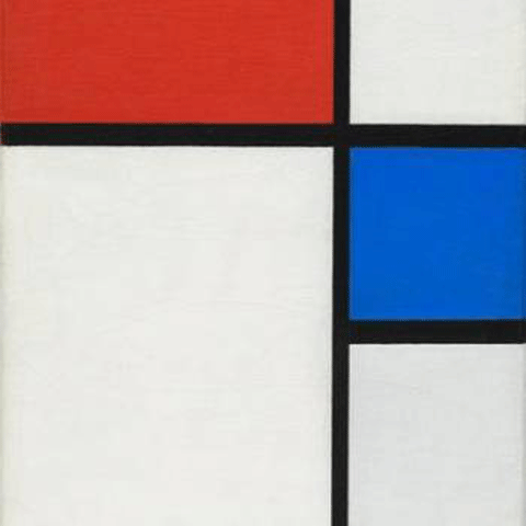 reproductie compositie 2 met rood en blauw van Piet Mondriaan